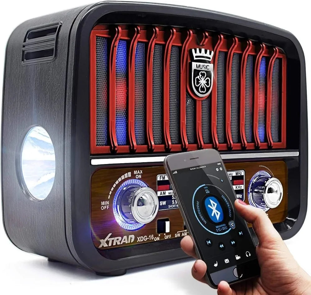 DENX Old Radio Speaker Bluetooth & HIFI-Speaker with Remote control, Sd Card, Usb And Aux Port, Radio FM/AM/SW Brown wood Portable Audio TF Card USB Flash disk Aux playback,