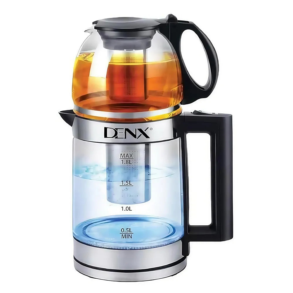 DENX 1500W Double Pot Electric Kettle With Removable Tea Filter, Capacity 1.8L kettle & 1.0L Tea Pot, High-Speed Boilier Tea Maker, Multifunctional Hot Water Dispenser, Turbo boiling kettle, DX2015