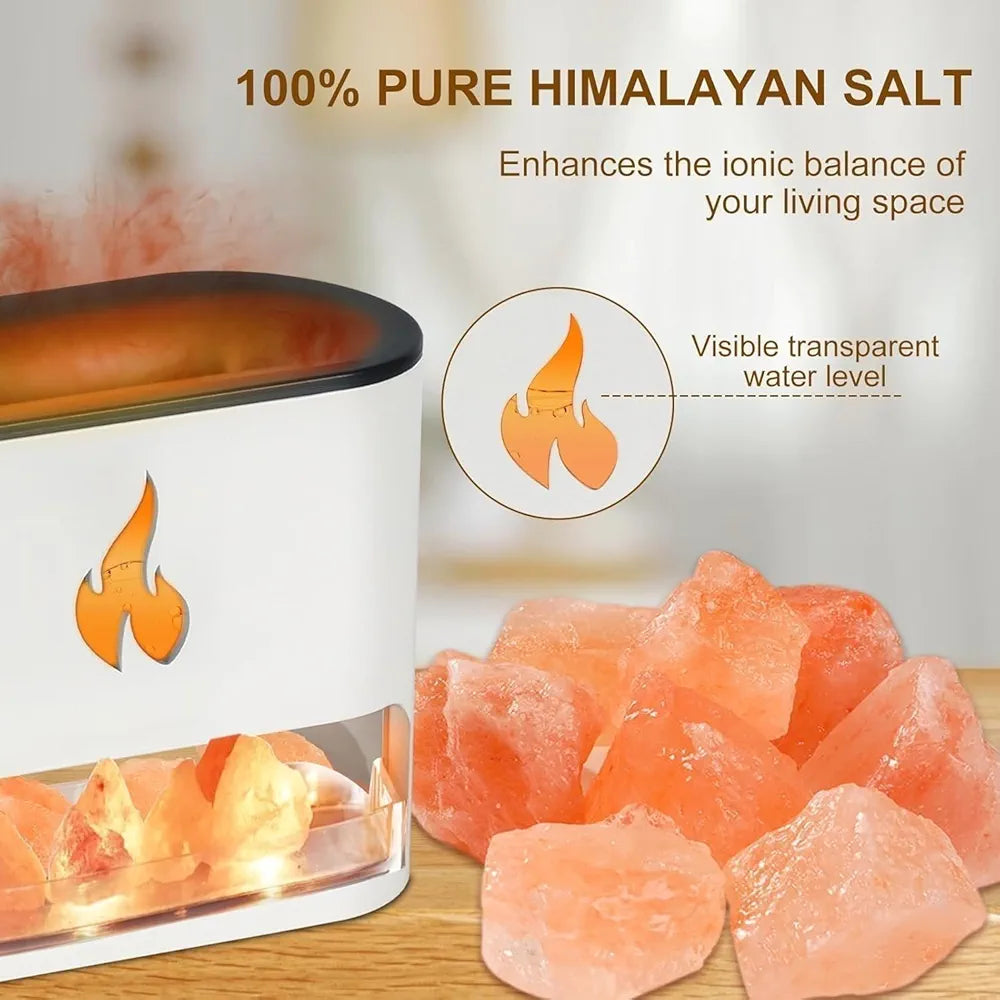 DENX Flame Diffuser, Humidifier with Himalayan Salt, 250ml Aroma Air Freshener, Electric Fire Style Scent Diffuser, Essential Oil Steam Purifier, for Home, Office, DX2510