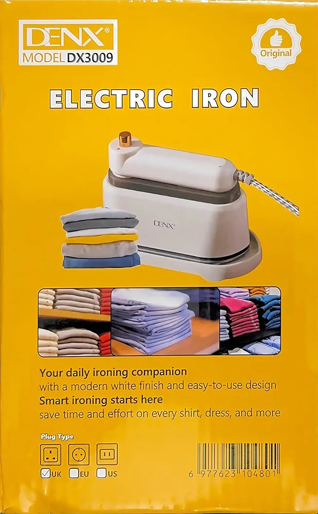DENX Electric Steam Iron, 1200W Clothes Iron with 180ml Water Tank, 2-in-1 Dry & Steam Ironing Modes, Lightweight Fabric Steamer, Overheat Protection, Portable Garment Care Iron, DX3009
