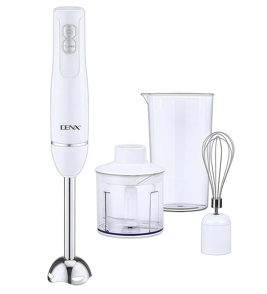 DENX 4-in-1 Electric Hand Blender, 400W Stick Blender with 500ml Food Chopper, Inox Whisk & 700ml Measuring Cup, Electric Blender & Hand Mixer with Stainless Steel Blade Use for Cake Mixer, DX3211