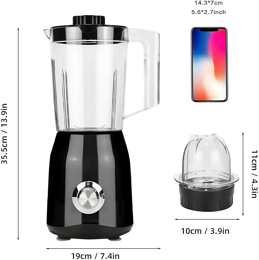 DENX 2-in-1 Juicer Blender Grinder 1500W, 1.5L Blender Smoothie Maker, Multi-Speed Juicer Mixer Grinders, Ice Crusher, Food Chopper, Overheat Protection, Stainless Steel Blades, DX3216