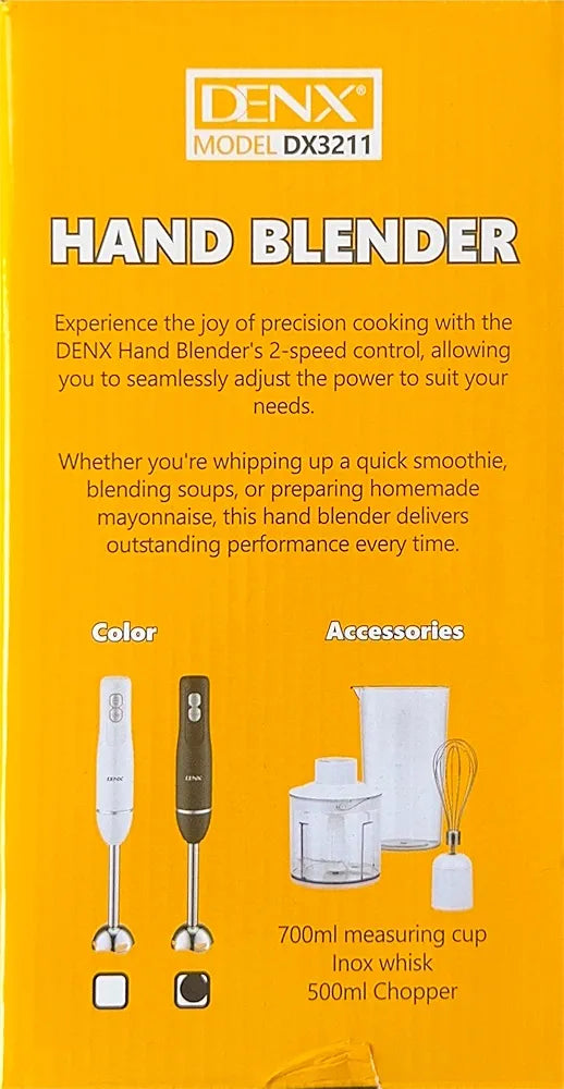 DENX 4-in-1 Electric Hand Blender, 400W Stick Blender with 500ml Food Chopper, Inox Whisk & 700ml Measuring Cup, Electric Blender & Hand Mixer with Stainless Steel Blade Use for Cake Mixer, DX3211