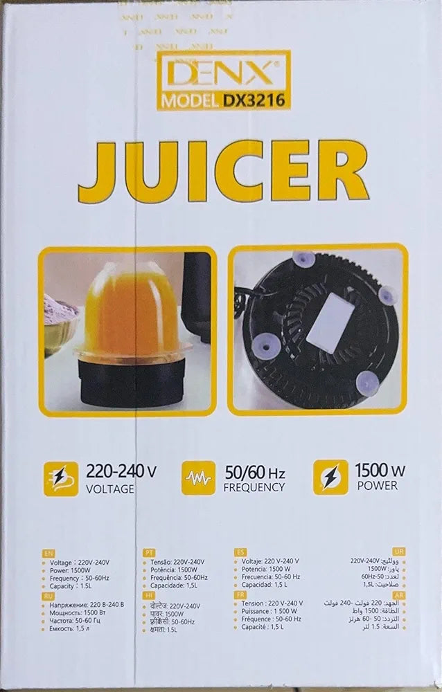 DENX 2-in-1 Juicer Blender Grinder 1500W, 1.5L Blender Smoothie Maker, Multi-Speed Juicer Mixer Grinders, Ice Crusher, Food Chopper, Overheat Protection, Stainless Steel Blades, DX3216