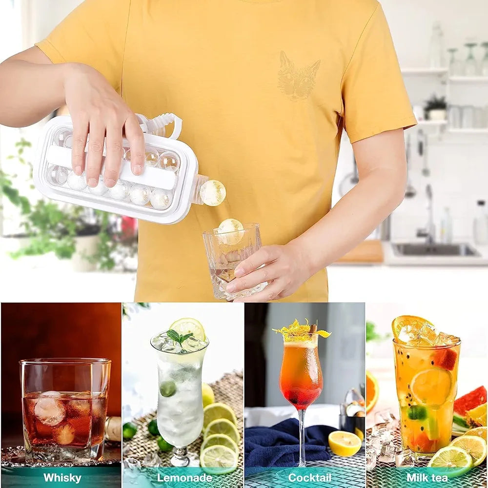 Ice Ball Maker | Reusable BPA-Free Silicone Ice Cube Tray with Lid | Sphere Ice Mold for Drinks, Cocktails, Coffee, Tea, and Juice | Portable Round Ice Cube Tray for Freezer | White