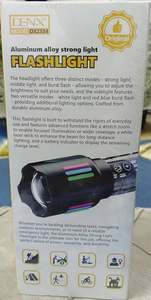 DENX Rechargeable LED Flashlight 1000 Lumens, 2700mAh Built-in Battery, USB-C Pocket Torch with Zoom Focus, High Power Handheld Flashlight for Light for Home, Camping, Hiking, Outdoor Use, DX2334