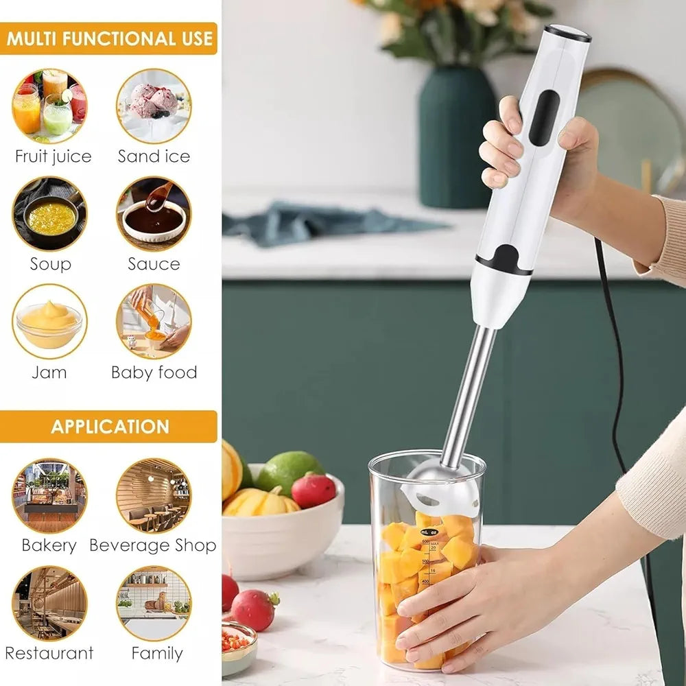 DENX Stick Blender 400W Handheld Electric Blender with Stainless Steel Blades, Portable Grip Stick Mixer Use for Blending, Pureeing, Whipping, and Mixing Soups, Smoothies, Sauces, and More, DX2023