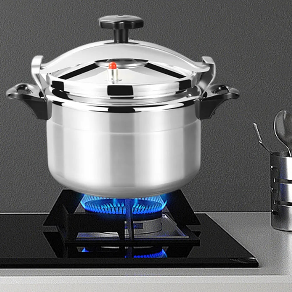 DENX 7L Aluminium Pressure Cooker, Rice Cooking Pot with Safety Lock & Valve, Fast Manual Cooker for Stews, Meat, Vegetables, Gas, Electric Stove Compatible, Silver Cookware, DX3425