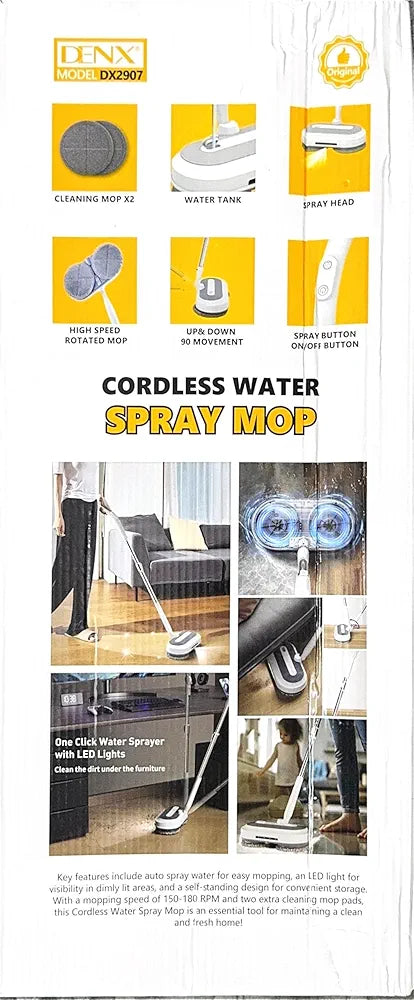 DENX Electric Spin Mop With Water Sprayer & LED Headlights - 50mins Working Time, 200ml Tank, Self-Propelled Floor Cleaner, Adjustable Tube for Multi-Surfaces DX2907