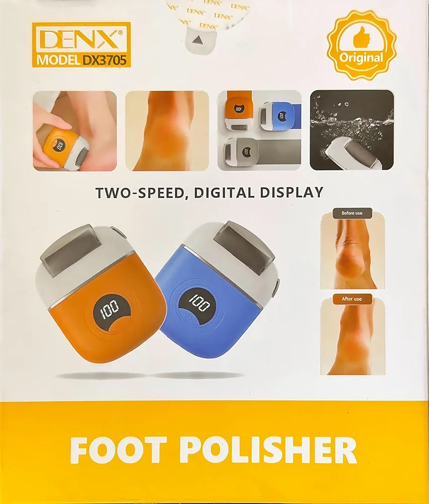DENX Electric Foot Polisher & Foot File, Rechargeable Callus Remover, 2-Speed Foot Grinder, Pedicure Tool, Dead Skin Remover, Cracked Heel Remover, Foot Care Device for Men & Women, DX3705