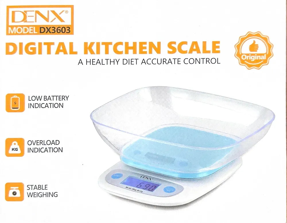 DENX Digital Kitchen Scale & Coffee Scale, 1g-5000g High Precision Food Weighing Scale With Bowl, Electric Kitchen Weight Machine, Auto Shut Off, For Cooking, Baking, Meal Prep, Diet, DX3603