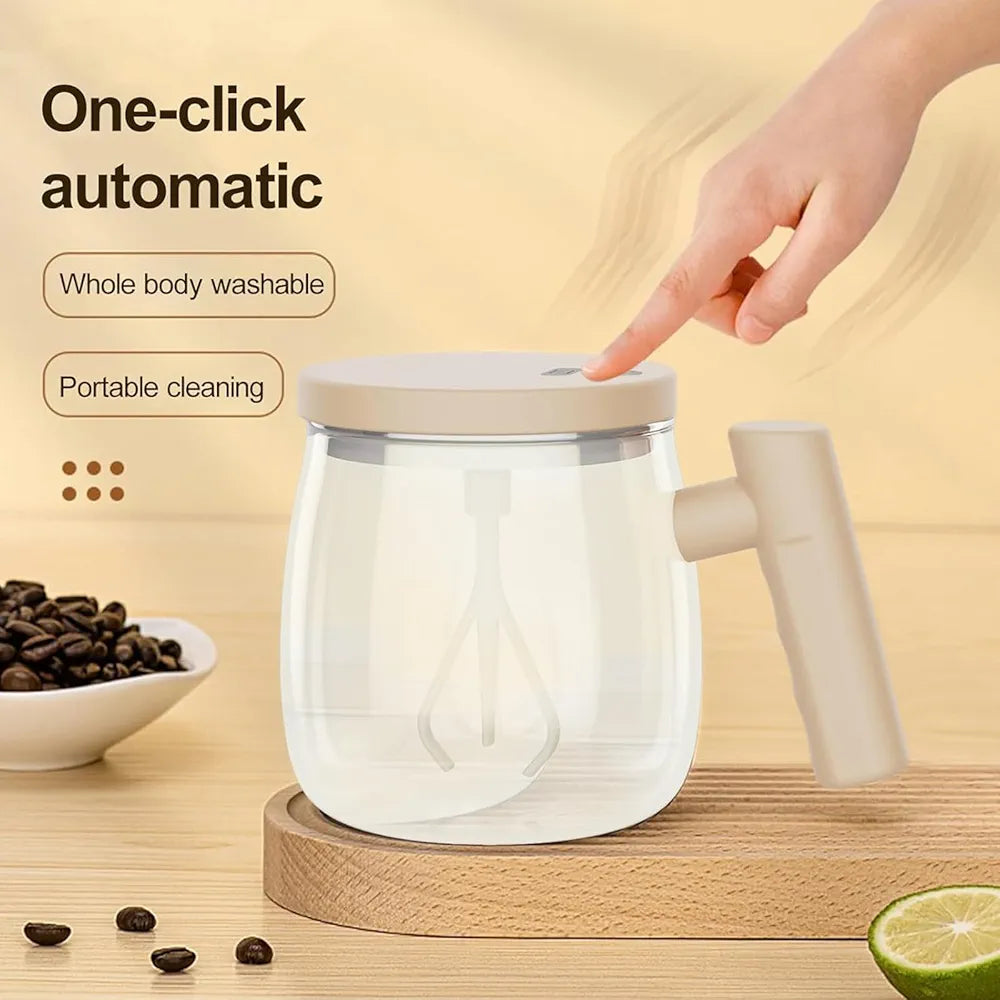 Self Stirring Mug 400ml, Automatic Coffee Mixing Cup, Rechargeable Electric Coffee Mug, Borosilicate Glass, Tea Cup with Lid, Protein Shaker, Milk Frother, Portable Travel Mug, Home, Office, MY-04