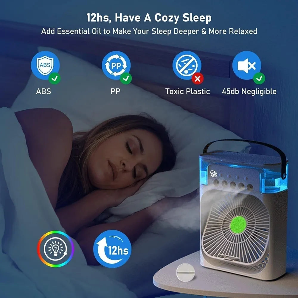 DENX Portable Air Cooler Fan with 700ml Water Tank, Portable Air Conditioners 3 Speeds & 3 Mist Modes, Personal Fan with LED Light, 1-3H Timer AC Cooling Fan for car Home Office Room, DX2552