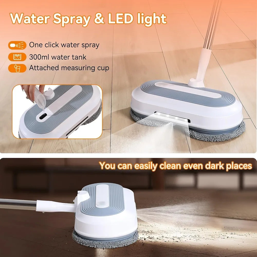 DENX Electric Spin Mop With Water Sprayer & LED Headlights - 50mins Working Time, 200ml Tank, Self-Propelled Floor Cleaner, Adjustable Tube for Multi-Surfaces DX2907