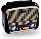DENX Old Radio Speaker Bluetooth & HIFI-Speaker with Solar Panels AND Flash light, Sd Card, Usb And Aux Port, Brown wood Portable Audio TF Card USB Flash disk Aux playback, 