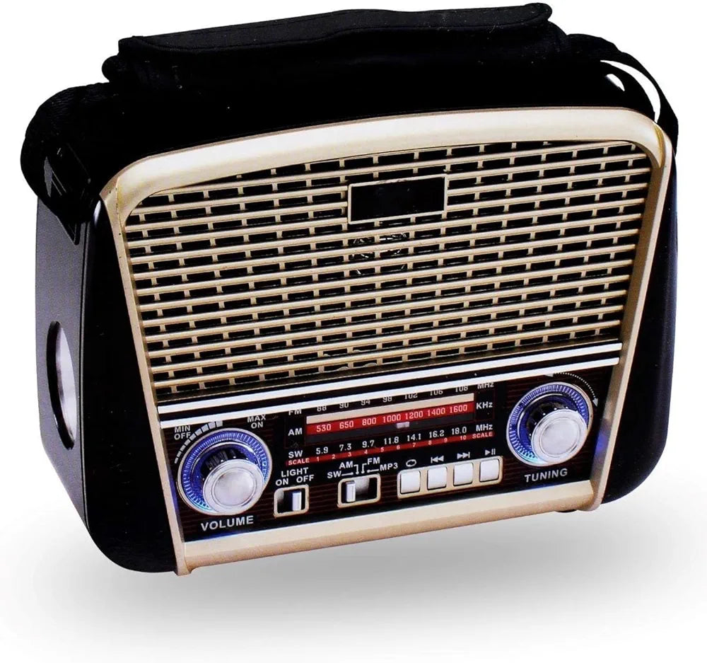 DENX Old Radio Speaker Bluetooth & HIFI-Speaker with Solar Panels AND Flash light, Sd Card, Usb And Aux Port, Brown wood Portable Audio TF Card USB Flash disk Aux playback, 