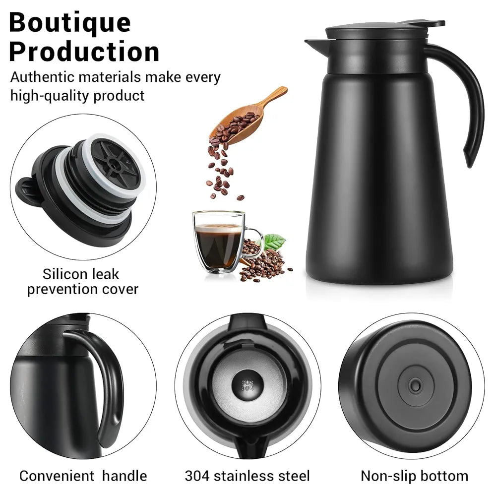 DENX Thermal Coffee Pot Set with 2 Stainless Steel Cups, 880ml Vacuum Insulated Coffee Flask, Leakproof Travel Thermos Jug for Hot & Cold Beverages, Portable Drink Dispenser for Office Camping, DX2036
