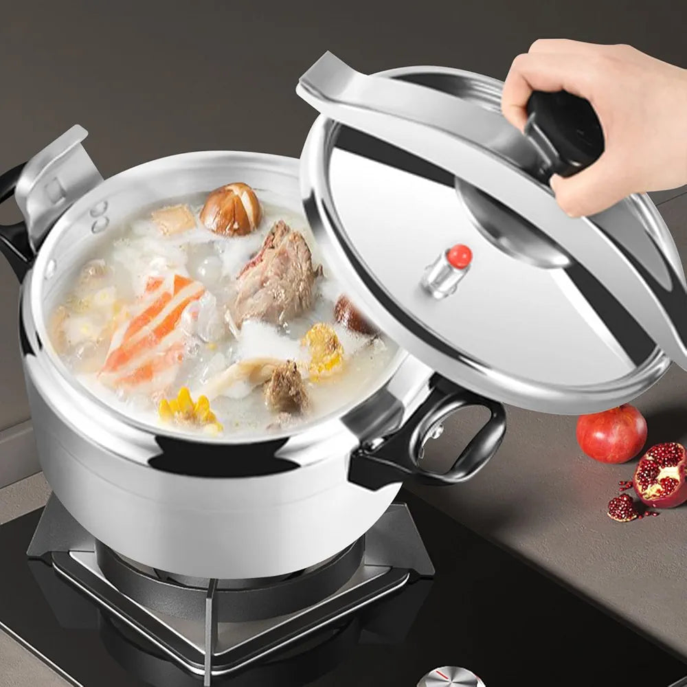 DENX 11L Aluminium Pressure Cooker, Rice Cooking Pot with Safety Lock & Valve, Fast Manual Cooker for Stews, Meat, Vegetables, Gas, Electric Stove Compatible, Silver Cookware, DX3427