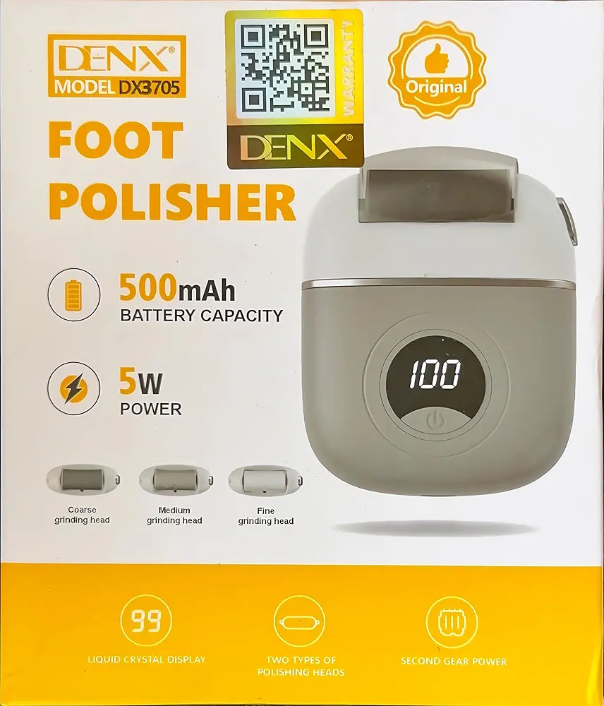 DENX Electric Foot Polisher & Foot File, Rechargeable Callus Remover, 2-Speed Foot Grinder, Pedicure Tool, Dead Skin Remover, Cracked Heel Remover, Foot Care Device for Men & Women, DX3705