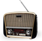 DENX Old Radio Speaker Bluetooth & HIFI-Speaker with Solar Panels AND Flash light, Sd Card, Usb And Aux Port, Brown wood Portable Audio TF Card USB Flash disk Aux playback, 