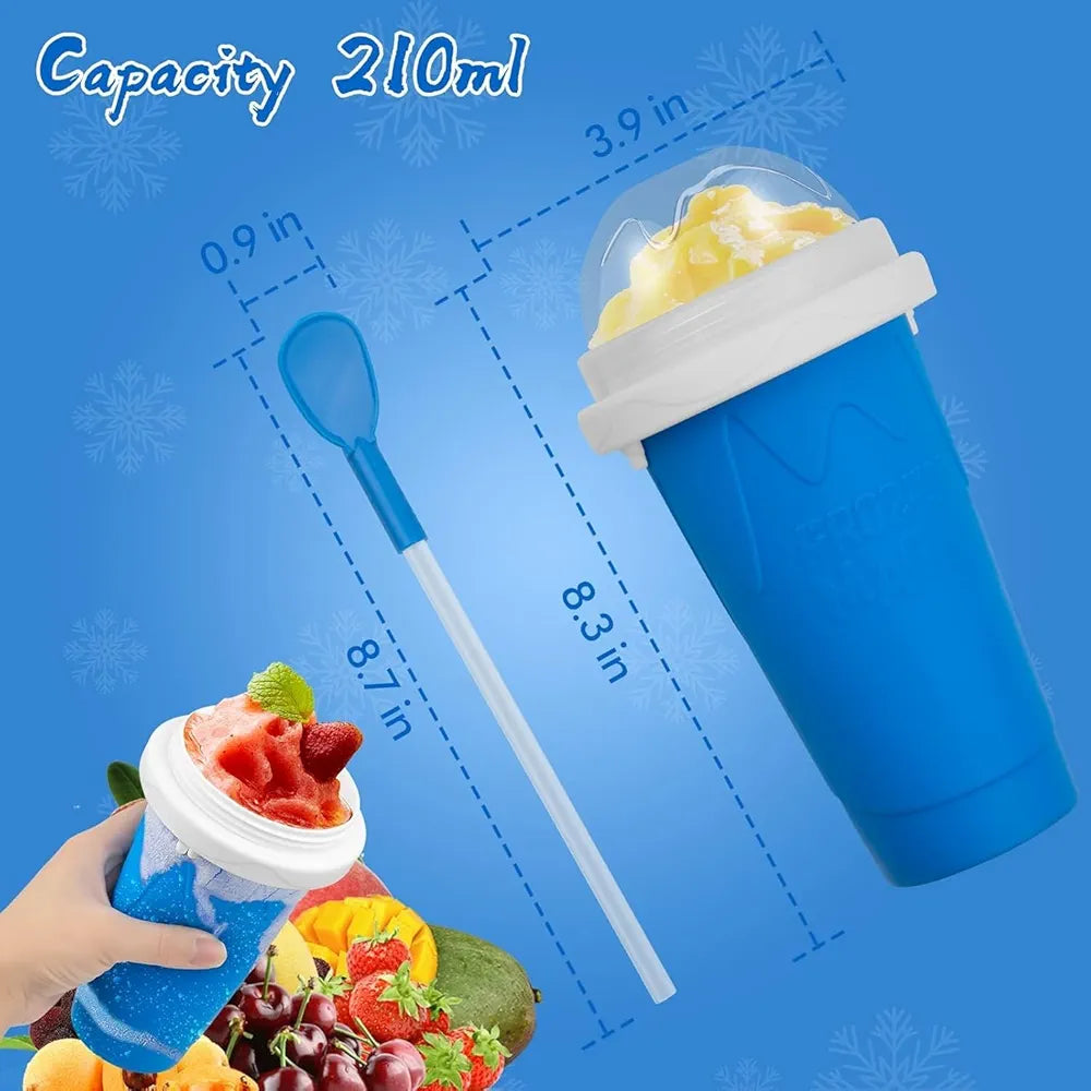DENX Magic Slushie Maker Cup 300ml, Reusable Silicone Smoothie Ice Cream Cup Milkshake for Kids & Adults, Portable Frozen Drink with Straw, DIY Slushy Juice Maker for Home, Travel, DX2542