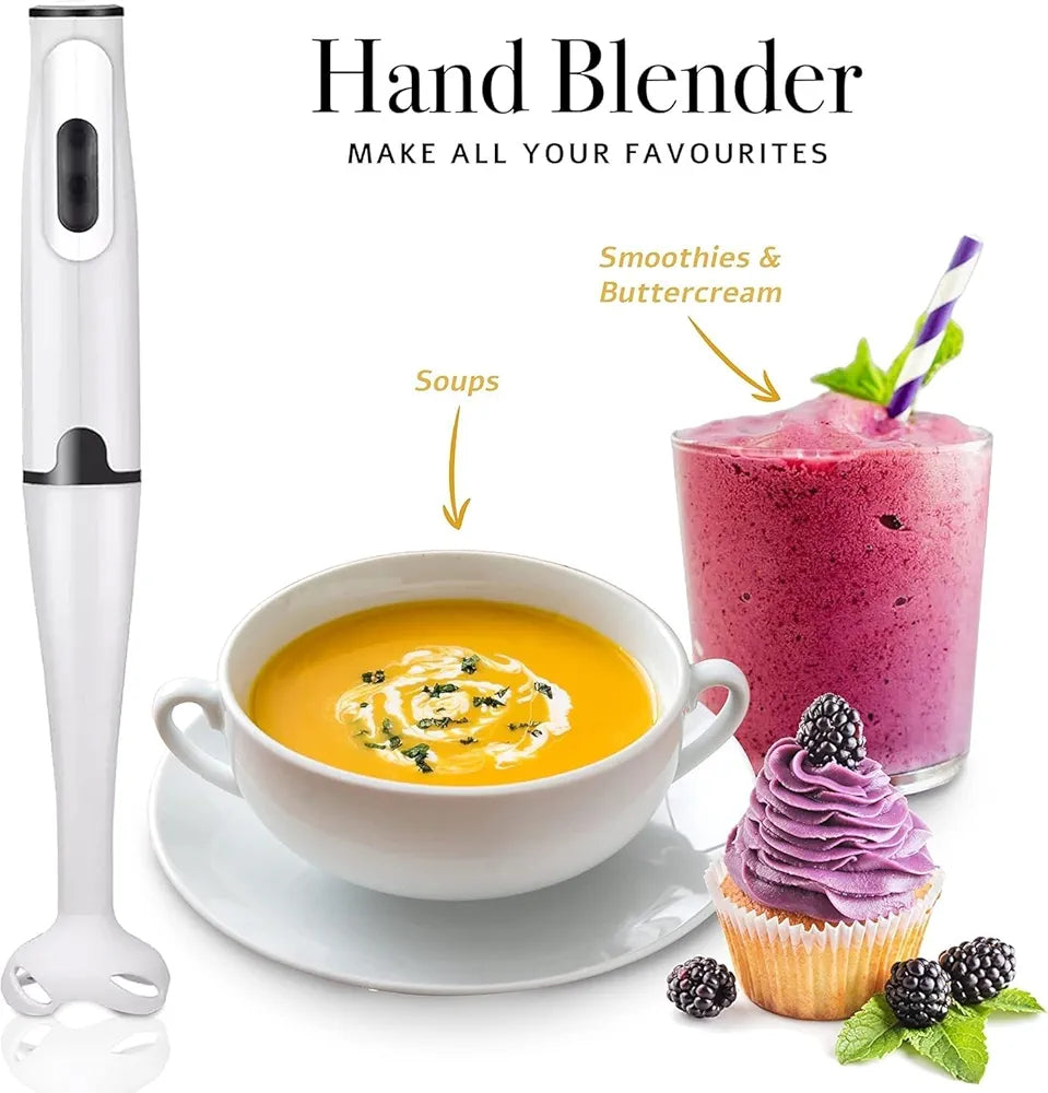 DENX Stick Blender 400W Handheld Electric Blender with Stainless Steel Blades, Portable Grip Stick Mixer Use for Blending, Pureeing, Whipping, and Mixing Soups, Smoothies, Sauces, and More, DX2012