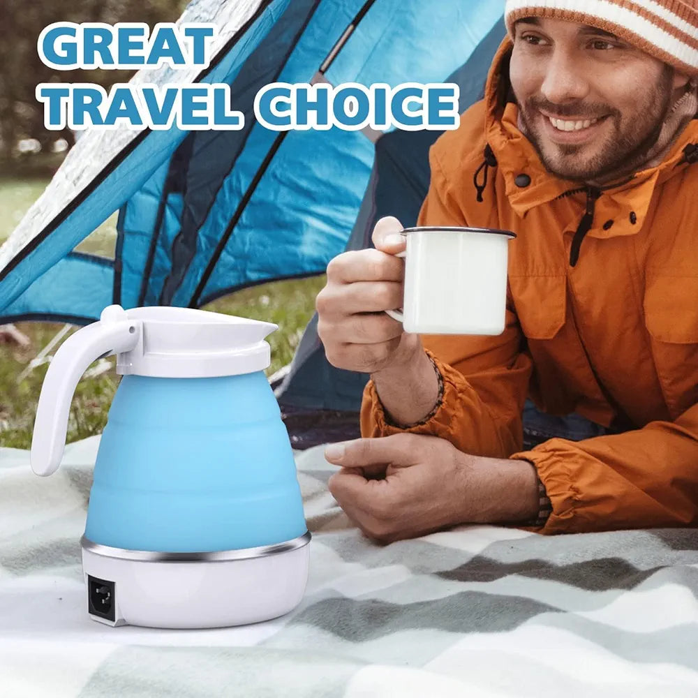 500W Portable Folding Electric Kettle, Capacity 600ml, Fast Boiling, Dual Voltage , Fast Boiling, Water kettle & Foldable Water Boiler for Travel, Camping & Hotels, 