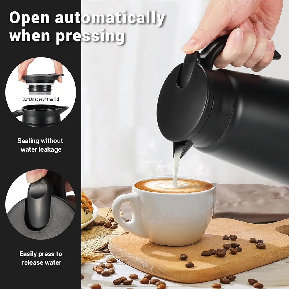 DENX Thermal Coffee Pot Set with 2 Stainless Steel Cups, 880ml Vacuum Insulated Coffee Flask, Leakproof Travel Thermos Jug for Hot & Cold Beverages, Portable Drink Dispenser for Office Camping, DX2036