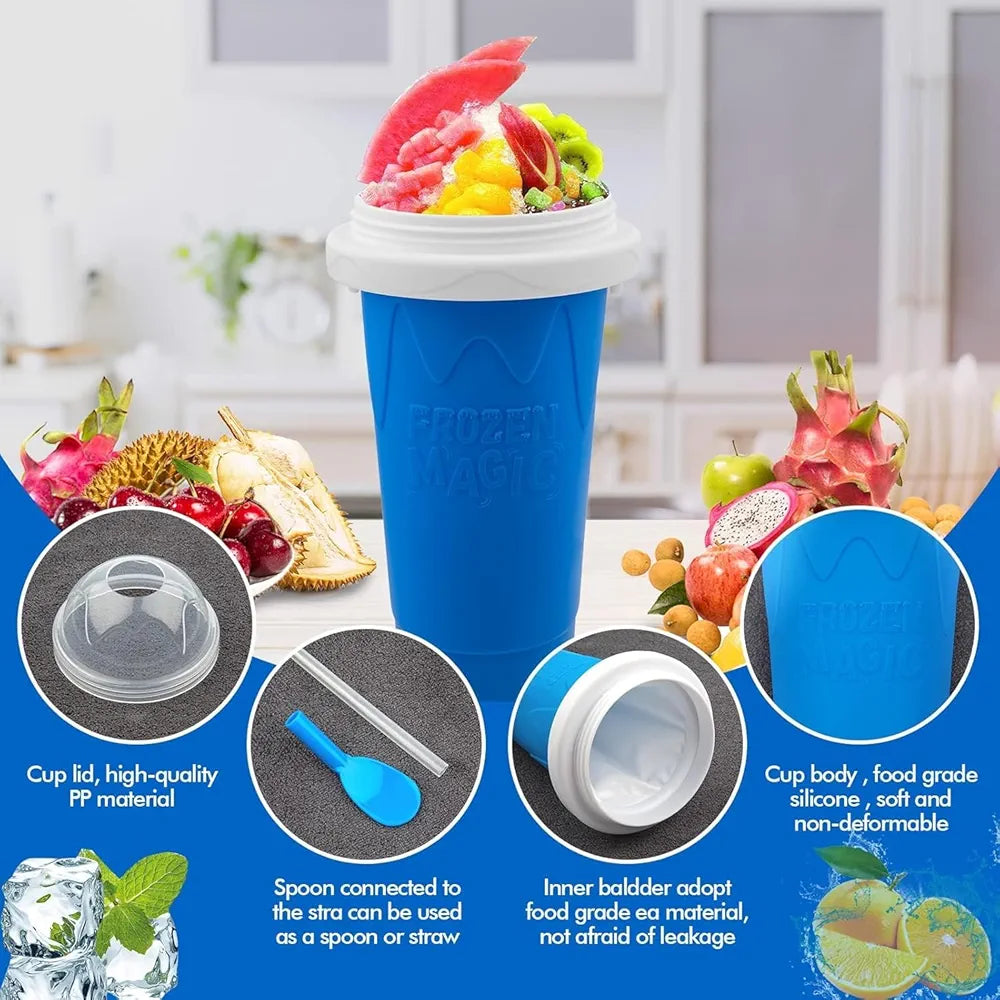 DENX Magic Slushie Maker Cup 300ml, Reusable Silicone Smoothie Ice Cream Cup Milkshake for Kids & Adults, Portable Frozen Drink with Straw, DIY Slushy Juice Maker for Home, Travel, DX2542