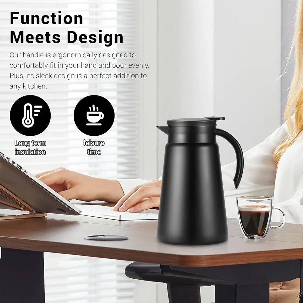 DENX Thermal Coffee Pot Set with 2 Stainless Steel Cups, 880ml Vacuum Insulated Coffee Flask, Leakproof Travel Thermos Jug for Hot & Cold Beverages, Portable Drink Dispenser for Office Camping, DX2036