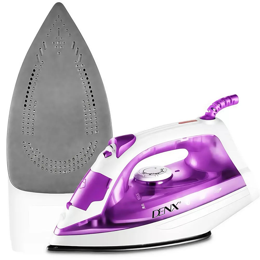 DENX Steam Iron, 1200W Portable Electric Clothes Iron, Temperature Control, Continuous Steam Technology, Spray And Steam Burst Function For Shirts, Trousers, Dresses, Curtains Use, DX2517