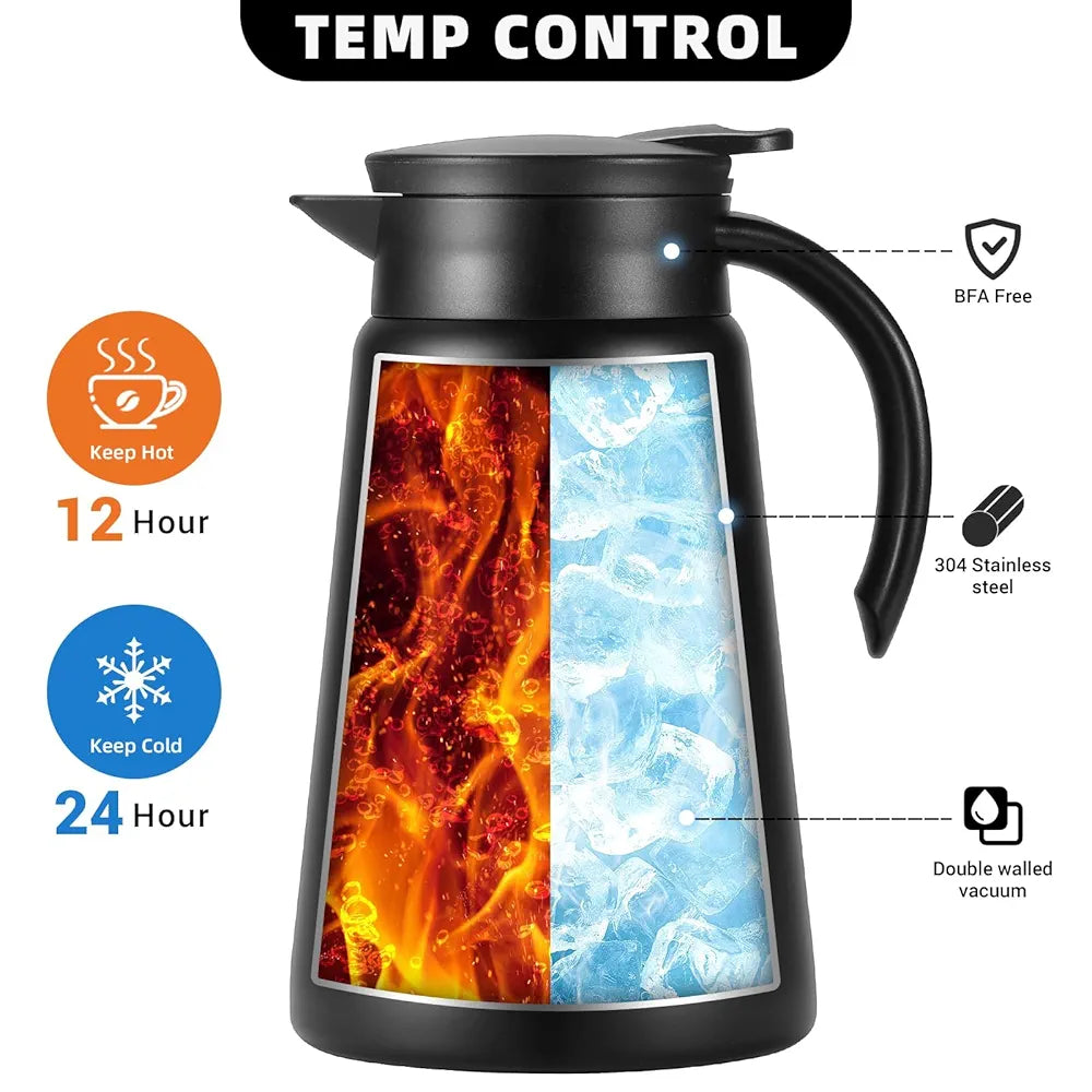 DENX Thermal Coffee Pot Set with 2 Stainless Steel Cups, 880ml Vacuum Insulated Coffee Flask, Leakproof Travel Thermos Jug for Hot & Cold Beverages, Portable Drink Dispenser for Office Camping, DX2036
