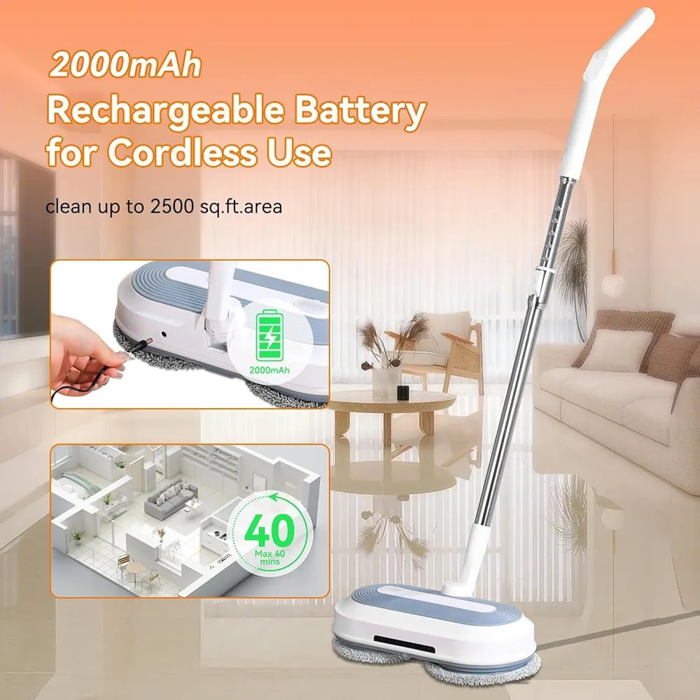 DENX Electric Spin Mop With Water Sprayer & LED Headlights - 50mins Working Time, 200ml Tank, Self-Propelled Floor Cleaner, Adjustable Tube for Multi-Surfaces DX2907
