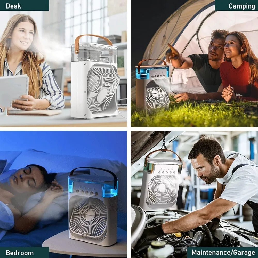 DENX Portable Air Cooler Fan with 700ml Water Tank, Portable Air Conditioners 3 Speeds & 3 Mist Modes, Personal Fan with LED Light, 1-3H Timer AC Cooling Fan for car Home Office Room, DX2552