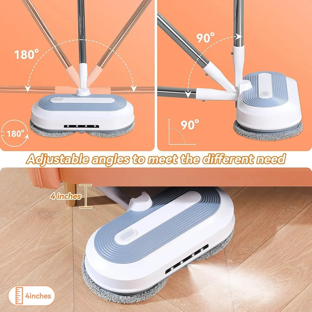 DENX Electric Spin Mop With Water Sprayer & LED Headlights - 50mins Working Time, 200ml Tank, Self-Propelled Floor Cleaner, Adjustable Tube for Multi-Surfaces DX2907