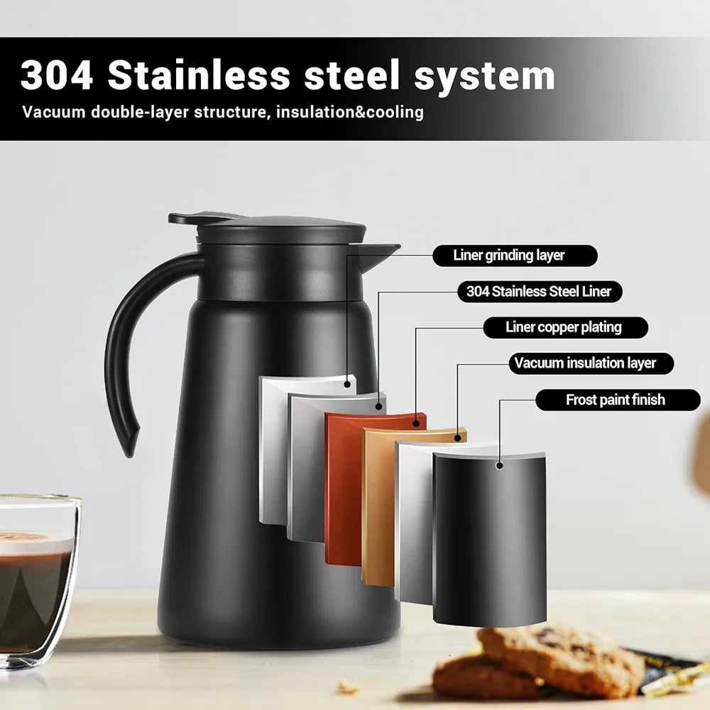 DENX Thermal Coffee Pot Set with 2 Stainless Steel Cups, 880ml Vacuum Insulated Coffee Flask, Leakproof Travel Thermos Jug for Hot & Cold Beverages, Portable Drink Dispenser for Office Camping, DX2036