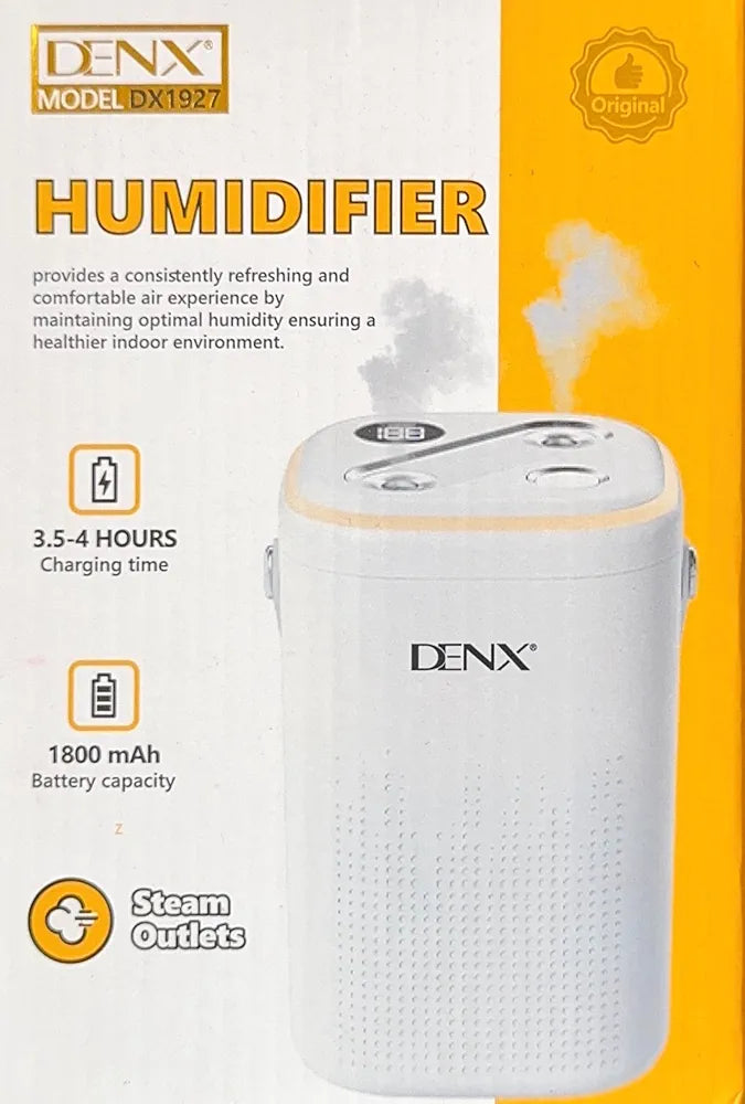 DENX 1.3L Ultrasonic Cool Mist Air Humidifier & Essential Oil Aroma Diffuser, 4 Mist Levels, Auto Shut-Off, Low Noise, Portable Rechargeable Humidifier for Bedroom, Baby Room, Home, and Office, DX1927