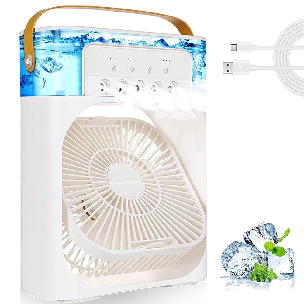 DENX Portable Air Cooler Fan with 700ml Water Tank, Portable Air Conditioners 3 Speeds & 3 Mist Modes, Personal Fan with LED Light, 1-3H Timer AC Cooling Fan for car Home Office Room, DX2552