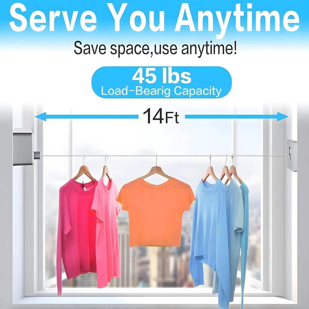 Retractable Clothesline, 4.2m Wall Mounted Adjustable Stainless Steel Clothes Line, Laundry Line with Aluminum Alloy Bracket, Clothesline for Indoor Outdoor Bathroom Balcony 