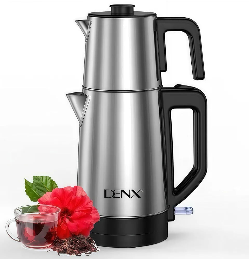 DENX 1500W Stainless Steel Double Electric Kettle 1.8L+1.2L Large & Small Capacity Hot Water Boiler, Tea, Coffee Maker Kettle, Auto Shut Off, Boil Dry Protection, Kitchen & Office Appliance, DX3802