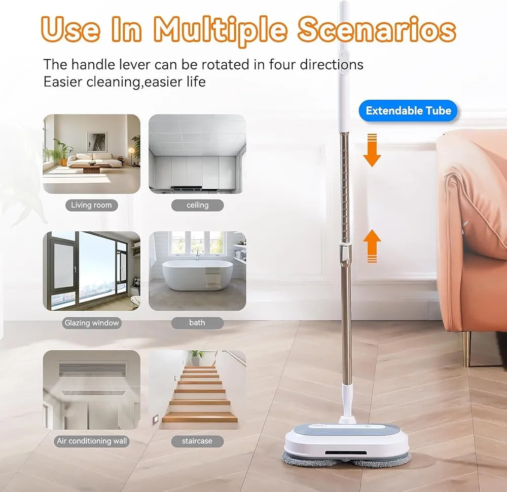 DENX Electric Spin Mop With Water Sprayer & LED Headlights - 50mins Working Time, 200ml Tank, Self-Propelled Floor Cleaner, Adjustable Tube for Multi-Surfaces DX2907