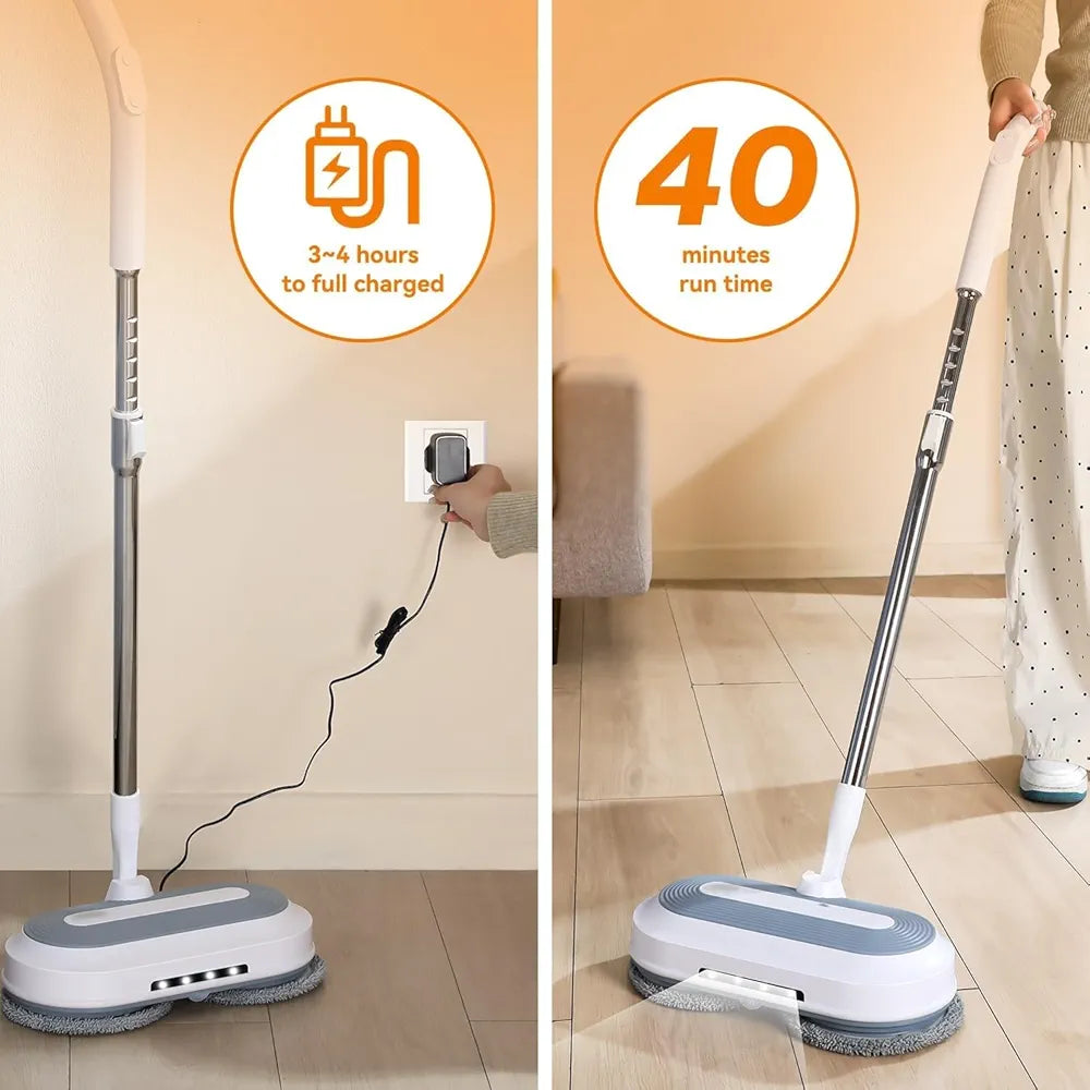 DENX Electric Spin Mop With Water Sprayer & LED Headlights - 50mins Working Time, 200ml Tank, Self-Propelled Floor Cleaner, Adjustable Tube for Multi-Surfaces DX2907