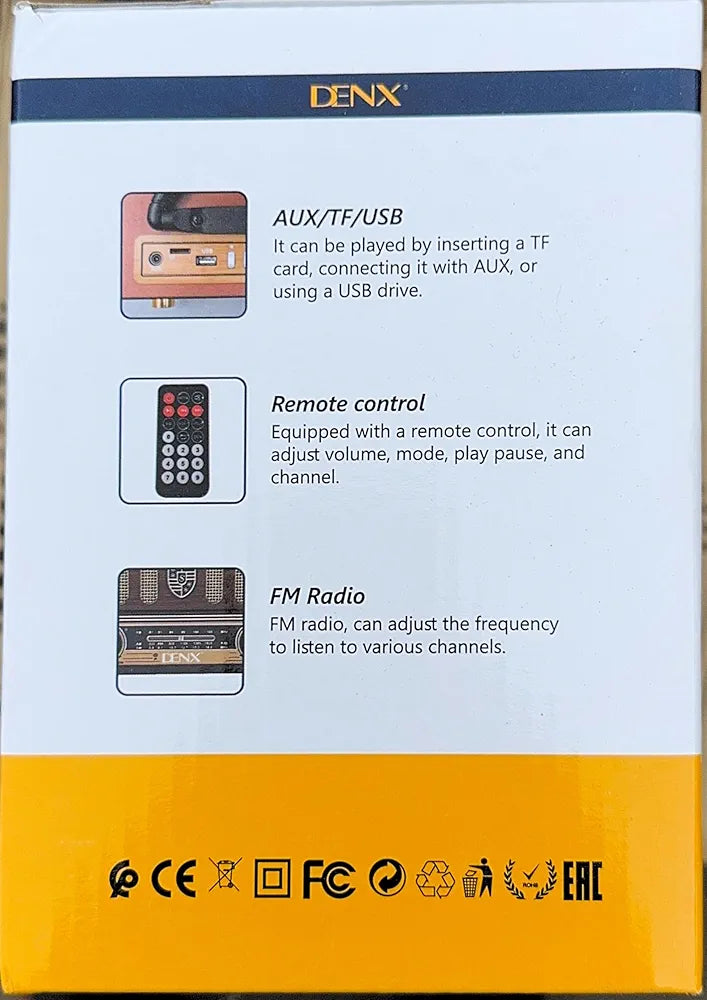 DENX Old Radio Speaker Bluetooth & HIFI-Speaker with Remote control, Sd Card, Usb And Aux Port, Radio FM/AM/SW Brown wood Portable Audio TF Card USB Flash disk Aux playback
