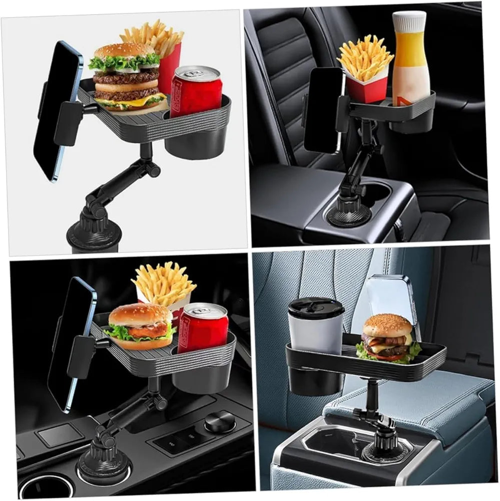 Denx 3-in-1 Car Cup Holder,Food Tray With Phone Mount, 360° Rotating Auto Food & Drink Tray, Adjustable Vehicle Cup Holder Organizer, Portable Car Accessories For Travel Snacks, Drinks, DX1285