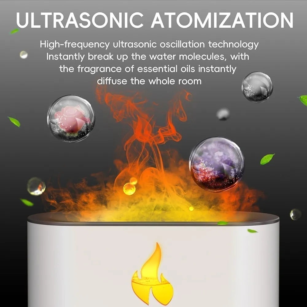 DENX Flame Diffuser, Humidifier with Himalayan Salt, 250ml Aroma Air Freshener, Electric Fire Style Scent Diffuser, Essential Oil Steam Purifier, for Home, Office, DX2510
