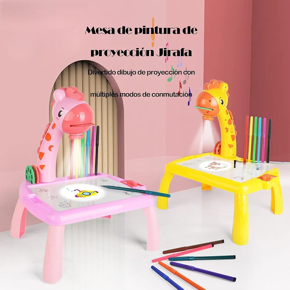 Kids Projection Art Table Set with 12 Watercolour Pens, Drawing Book, Light and Music Features, Age 3+