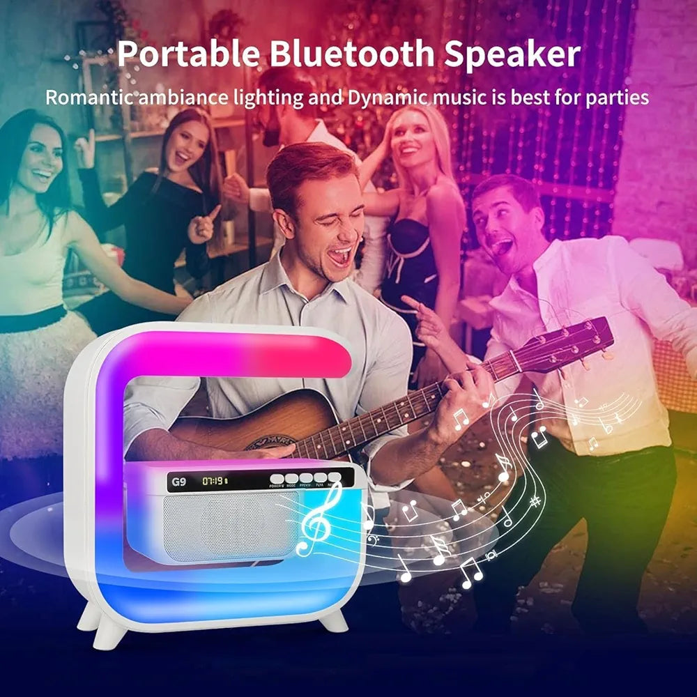 G3 LED Wireless Charging Speaker with Alarm Clock, 16M Colours, 10W Fast Charging, Sound Machine, App Control, Pink/White/Red,