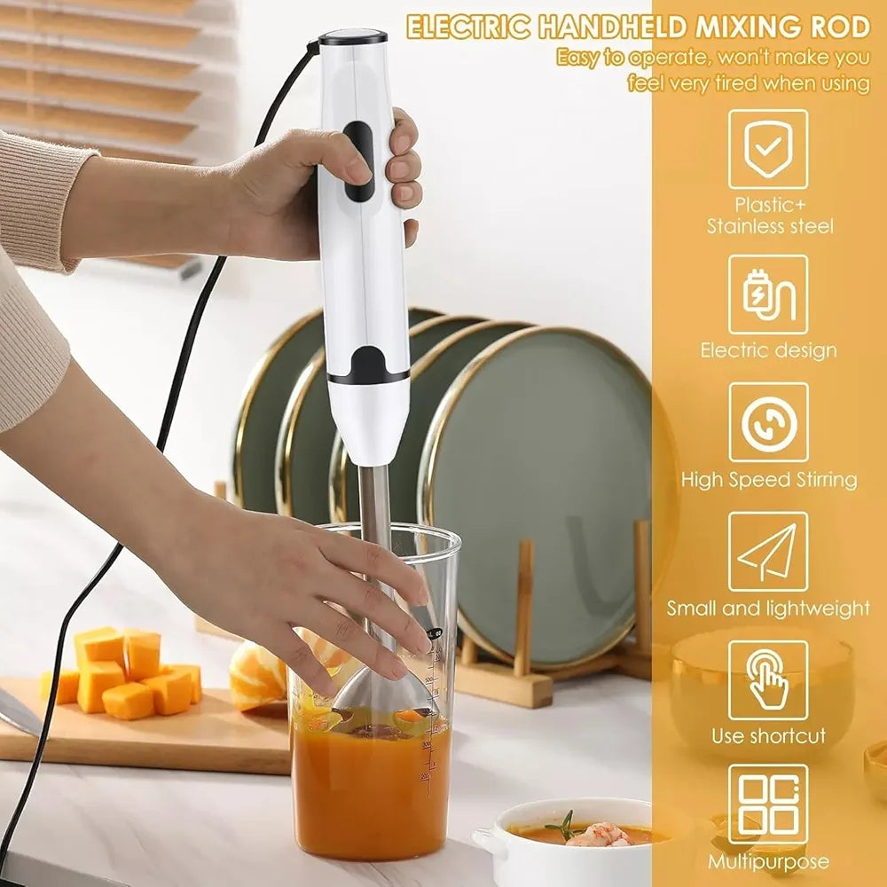 DENX Stick Blender 400W Handheld Electric Blender with Stainless Steel Blades, Portable Grip Stick Mixer Use for Blending, Pureeing, Whipping, and Mixing Soups, Smoothies, Sauces, and More, DX2023