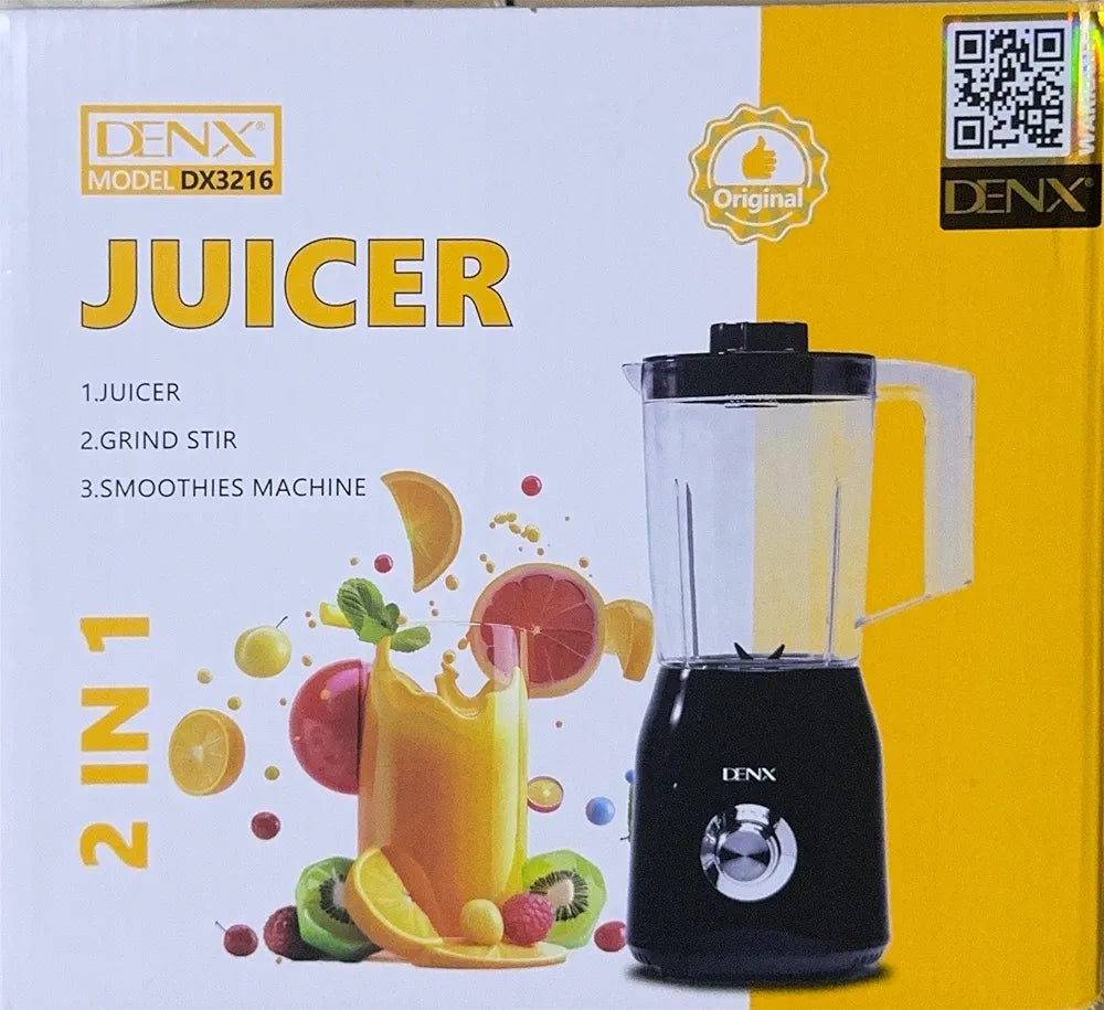 DENX 2-in-1 Juicer Blender Grinder 1500W, 1.5L Blender Smoothie Maker, Multi-Speed Juicer Mixer Grinders, Ice Crusher, Food Chopper, Overheat Protection, Stainless Steel Blades, DX3216