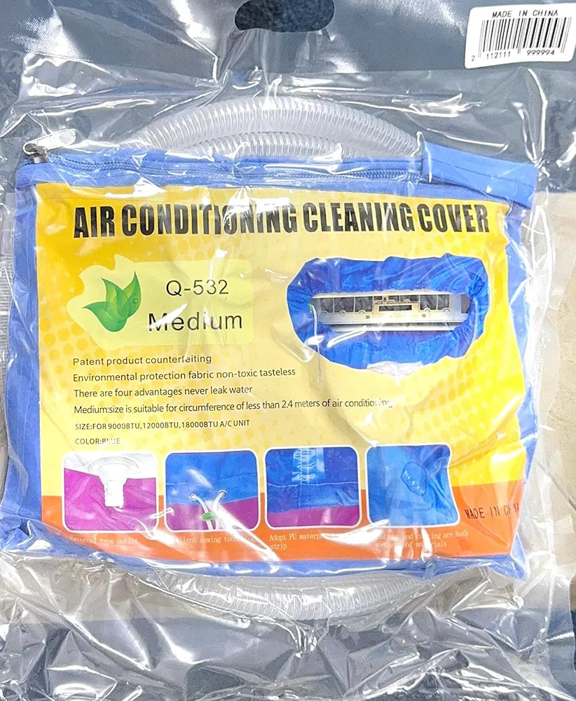 Universal AC Cleaning Cover for Split Wall Mounted Air Conditioner with Drain Hose, Waterproof Dustproof Reusable Wash Bag Kit, Leak-Proof Maintenance Shield for 9000-18000 BTU Units, Q-532
